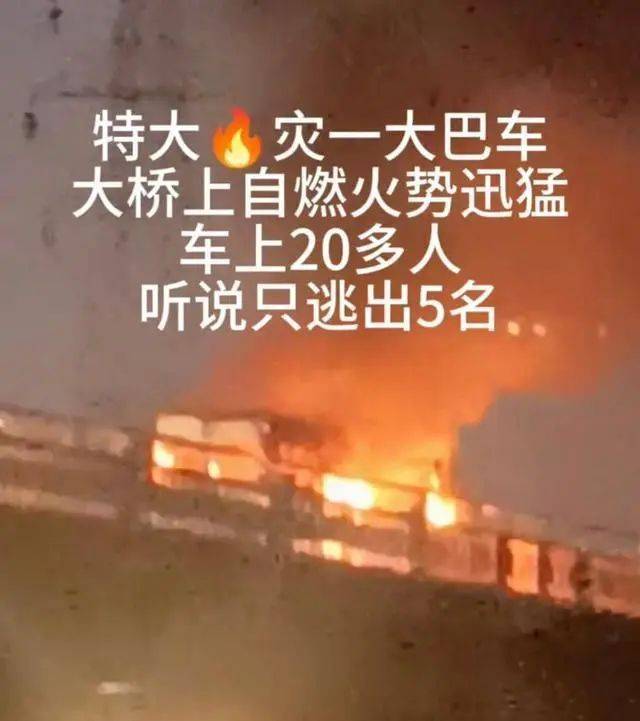 浙江一大巴车桥上自燃，车上十余人丧命？真相还原